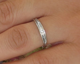 Unique Engagement Ring, Small diamond engagement ring, Delicate engagement ring, Thin diamond solitaire ring, 14k solid gold diamond ring.