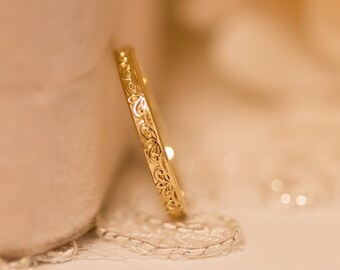 Gold Wedding Band, Floral Gold Ring, Delicate Wedding Band, 14k Gold Wedding Band, Thin Wedding Band, His Hers, Matching Bands, Gift For Her