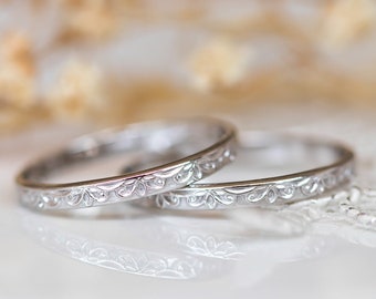 His and Hers Wedding Bands, Matching Wedding Bands, His and Hers Matching Rings, Floral Wedding Band, Thin Delicate Unique Lace Wedding Band