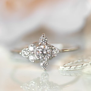 Diamond Engagement ring, Unique Diamond Ring, Diamond Cluster ring, Cluster engagement ring, Valentines Day Gift, 14K Gold Diamond Ring