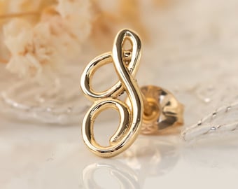 Personalized Earrings, Gold Initial Stud Earrings, Gold Letter Earrings, Initial Earrings, Script Earrings, Anniversary Gift