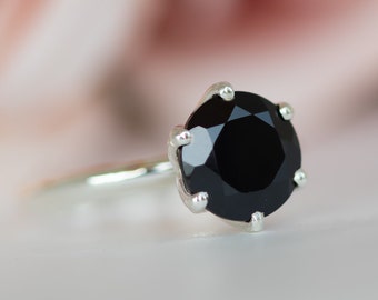 Black Diamond Ring, Black Engagement Ring, Solitaire Diamond Flower Ring, Unique Engagement Ring, Solitaire Ring, Black Diamond Gold Ring