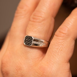 Anillo de compromiso para hombre, anillo de sello de diamantes, anillo de diamantes negros, anillo llamativo para hombre, alianza de diamantes para hombre