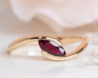 Marquise Ruby Ring, Ruby Engagement Ring, Marquise Engagement Ring, Ruby Gold Ring, July Birthstone Ring, Unique Ruby Ring, Birthday Gift