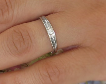 Diamond Engagement Ring, Unique Diamond Ring, Small Diamond Ring, Solitaire Ring, 14k Gold Ring, Thin Diamond Gold Ring, Gold Wedding Band