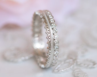 Diamond Wedding Band, Eternity Wedding Band, Diamond Eternity Band, Eternity Diamond Ring, Unique Wedding Ring, Lace Ring, Anniversary Ring