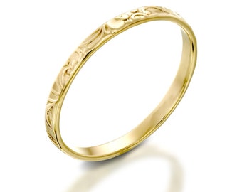 Bloementrouwring, 14k gouden ring, bloemenstapelring, delicate dunne trouwring, bloementrouwring, stapelbare ring, stapelring, cadeau.
