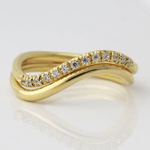 Wedding Ring Set,14K Gold Ring Set, Diamond Engagement Ring, Bridal Set, Pave Diamond Ring, Unique Gold Ring, Wave Ring, Diamond Jewelry image 6