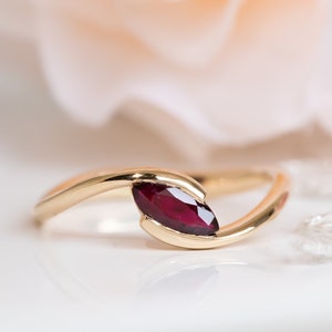 Marquise Ruby Ring, Ruby Engagement Ring, Marquise Engagement Ring, Ruby Gold Ring, July Birthstone Ring, Unique Ruby Ring, Birthday Gift
