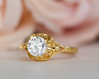 Unique Vintage Inspired Diamond Ring, Victorian Engagement Ring, Antique Engagement Ring, Diamond Engagement Ring, 14K Gold Diamond Ring