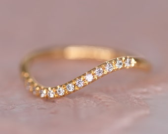 Diamond Wedding Band, Pave Diamond Ring, Thin Diamond Wedding ring, Unique Diamond Ring, Half Eternity Band, Anniversary Diamond ring.