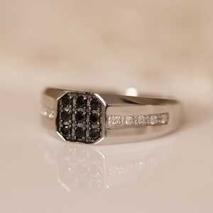 Mens Ring, Men Diamond Ring, Signet Ring, Black Diamond Ring Mens Signet, 14K Gold Mens Ring, Statement Ring, Wide Men Ring, Men Jewelry