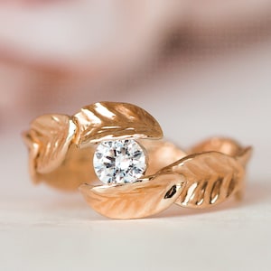 Rose Gold Engagement Ring, Organic Engagement Ring, Leaf Diamond Ring, 14k Gold Diamond Engagement Ring, Leaves Ring, Gold Diamond Ring