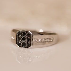 Anillo de compromiso para hombre, anillo de sello de diamantes, anillo de diamantes negros, anillo llamativo para hombre, alianza de diamantes para hombre