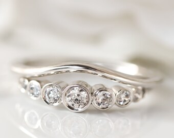 Diamond Bridal Set, Ring, Bezel Diamond Engagement Ring and Matching Nesting Wedding Band, Diamond Wedding Set, Bezel Diamond Gold Ring Set