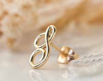 Initial Earrings, Gold Initial Stud Earrings, Gold Letter Earrings, Script Earrings, Personalized Earrings, Gift for Her Valentines Day Gift