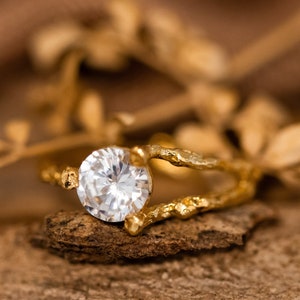 Nature Inspired Diamond Engagement Ring, Twig Diamond Ring, 14k Gold Diamond Ring, Branch Alternative Engagement Ring, Botanical Ring
