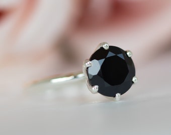Black Diamond Ring, Black Engagement Ring, Solitaire Diamond Flower Ring, Unique Engagement Ring, Solitaire Ring, Black Diamond Gold Ring