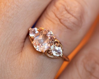 Morganite Engagement Ring in Rose Gold, Oval Engagement Ring, Morganite and Diamonds Ring