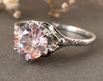 Morganite Engagement Ring, Vintage Morganite Ring, Pink Morganite Ring, White Gold Morganite Engagement Ring, 14k Gold Morganite Ring