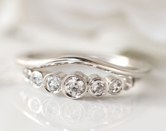 Diamond Bridal Set,  Ring, Bezel Diamond Engagement Ring and Matching Nesting Wedding Band, Diamond Wedding Set, Bezel Diamond Gold Ring Set