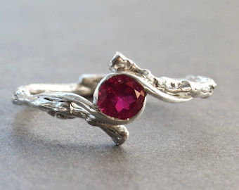 Ruby Engagement Ring, Twig Engagement Ring with Ruby, Natural Ruby Ring, July Birthstone Ring, 14k Gold Ruby Ring, Twig Gold Ring with Ruby.
