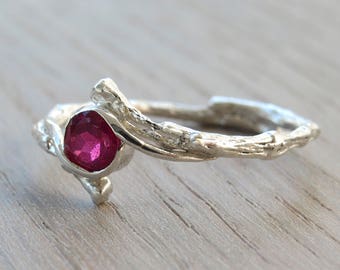 Ruby Engagement Ring, Twig Engagement Ring with Ruby, Natural Ruby Ring, July Birthstone Ring, 14k Gold Ruby Ring, Twig Gold Ring with Ruby.