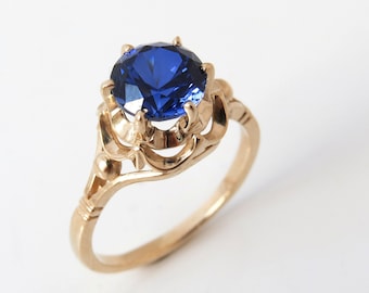 Saffier Verlovingsring, 18k Saffier Ring, Vintage Stijl Saffier Ring, Blauwe Saffier Gouden Ring, Antieke Stijl Ring, Verjaardag Ring