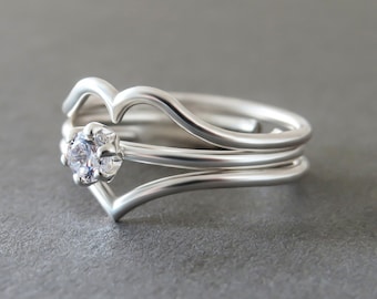 Diamond Wedding Set, Wedding Diamond Ring set, Diamond Engagement Ring Set, 14k Gold Diamond Ring, Solitaire Wedding Set, Wedding Enhancer