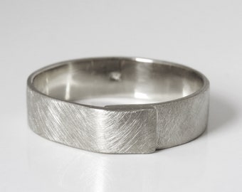Mens Wedding Band, Mens Wedding Ring, White Gold Wedding Band, Unique Men's Wedding Band, Brushed Gold Men's Wedding Band, 14k Gold Men Ring