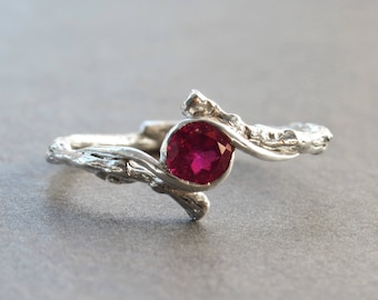 Ruby Engagement Ring, Twig Engagement Ring with Ruby, Natural Ruby Ring, July Birthstone Ring, 14k Gold Ruby Ring, Twig Gold Ring with Ruby.