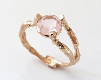 14K Rose Gold Ring, Rose Quartz Ring, Twig Engagement Ring, Rose Quartz Engagement Ring, Nature Engagement Ring, Branch Ring, Pink Gemstone