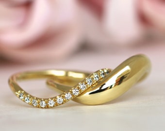 Diamant-Hochzeit-Ring-Set, Braut-Ring-Set, Diamant-Verlobungsring-Set, 14 k gold Diamant-Ring, einzigartige Verlobungsring passende Hochzeitsband