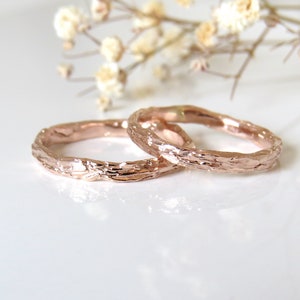 Matching Wedding Bands, His and Hers Matching Rings, Twig Wedding Band, Twig Ring, Couple, Branch Ring For Men, 14K Rose Gold Wedding Set