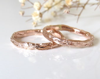 Matching Wedding Bands, His and Hers Matching Rings, Twig Wedding Band, Twig Ring, Couple, Branch Ring For Men, 14K Rose Gold Wedding Set