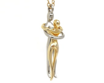Couples Necklace, Love Pendant, Dancing Embraced couple, 14k Gold Necklace, Unique Gold Pendant, Wedding Anniversary or Birthday Gift