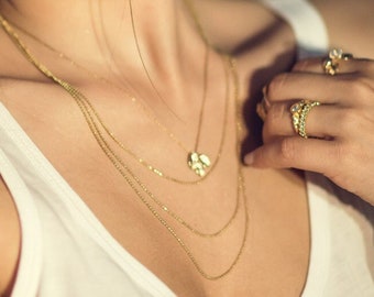 Layered Gold Necklace for Women Three layer Ball Chain in 14K Gold