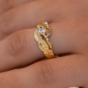 Nature Inspired Engagement Ring, Leaf Engagement Ring, Vine Ring, Solitaire Diamond Ring, Leaf Ring, Leaves Ring, 14k 18k, Gold Diamond Ring