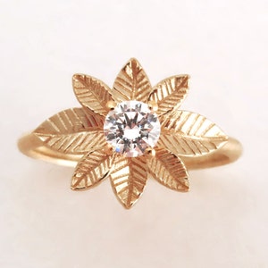 Rose gold Leaf ring, Unique engagement ring, Leaf diamond ring, unique leaf engagement ring in 14k gold, Solitaire ring, Unique Diamond Ring