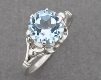 Gemstone Ring, Sky Blue Topaz Engagement Ring, 14K Gold Blue Topaz Ring, Vintage Gold Ring, Unique Engagement Ring, Solitaire Ring