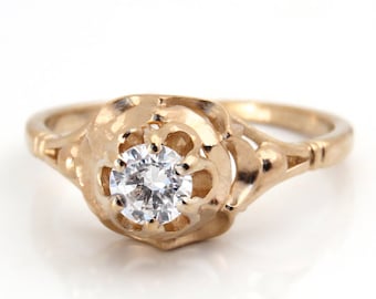 Rose gold diamond ring, Rose gold engagement ring, Vintage style engagement ring, Unique diamond engagement ring, 14k rose gold diamond ring