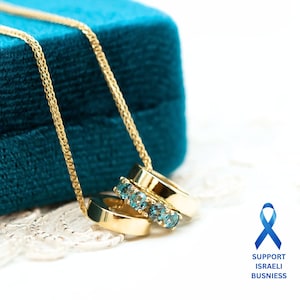 November Birthstone Charm Pendant Necklace, Topaz Charm Necklace, 14K Gold Blue Topaz Bead Charm Pendant