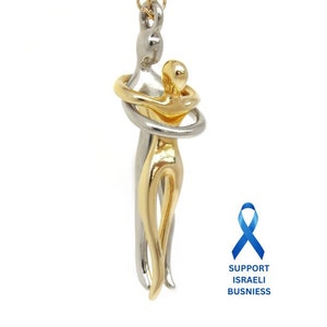 Couples Necklace, Love Pendant, Dancing Embraced couple, 14k Gold Necklace, Unique Gold Pendant, Wedding Anniversary or Birthday Gift