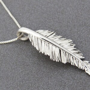 14K White Gold Pendant Necklace, Feather Necklace Gold, Gold Leaf Necklace, Layered Necklace, Bohemian Feather Necklace, 14K Gold Jewelry image 4