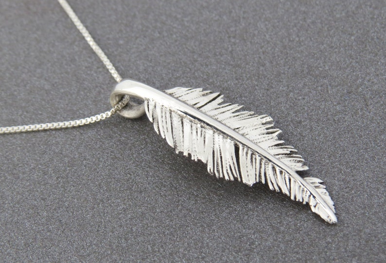 14K White Gold Pendant Necklace, Feather Necklace Gold, Gold Leaf Necklace, Layered Necklace, Bohemian Feather Necklace, 14K Gold Jewelry image 4