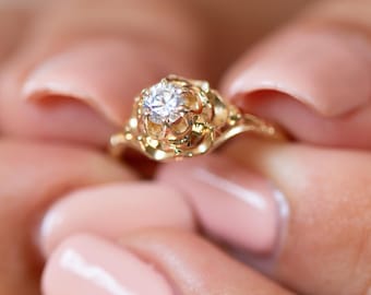 Victorian Engagement Ring, Vintage Engagement Ring, Diamond Engagement Ring, Antique Diamond Ring, Diamond Solitaire, Gold Diamond Ring
