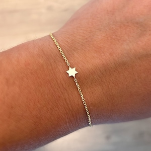 Magen David ゴールドブレスレット、Magen David チャームブレスレット、14k ソリッドゴールドチェーンブレスレット、ダビデの星チャーム付き