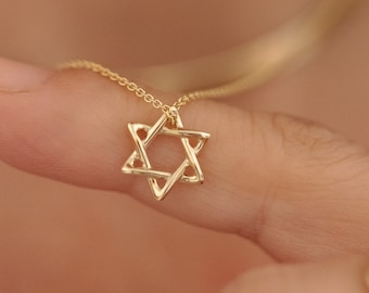 Magen David Pendant Necklace, 14K Gold Rounded Star of David Pendant Necklace, Jewish Star Of David, Magen David Jewelry