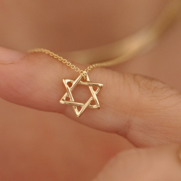Magen David Pendant Necklace, 14K Gold Rounded Star of David Pendant Necklace, Jewish Star Of David, Magen David Jewelry