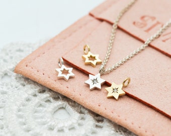 Tiny Star of David Charm, Magen David Charm, 14K Gold Star of David Diamond Charm for Necklace or Hoop Earrings, Jeweish Star Of David